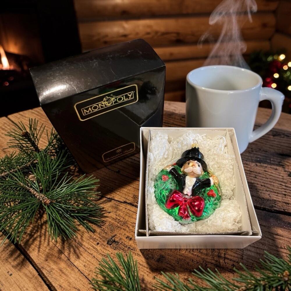 Christopher Radko Rich Uncle Pennybags Holiday Wreath Ornament with Box Monopoly